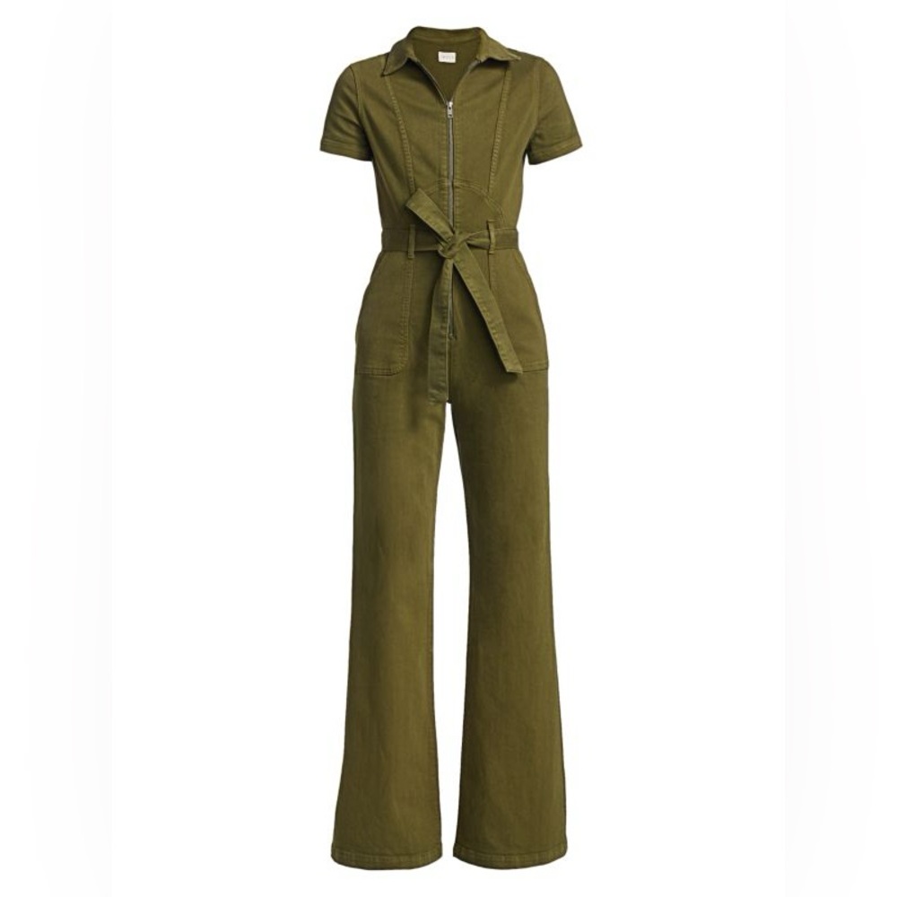 ALICE + OLIVIA || Wide-Leg Belted Denim Jumpsuit in Army Green - SZ 24 ✨NWT✨ - Picture 2 of 13